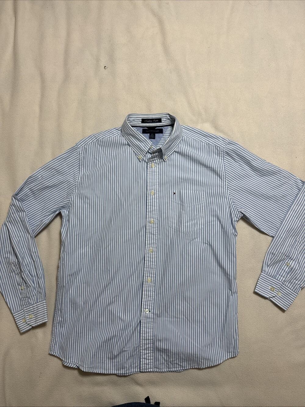 Tommy Hilfiger Academy Poplin Men's Long Sleeve Button Down Shirt Size L Cotton